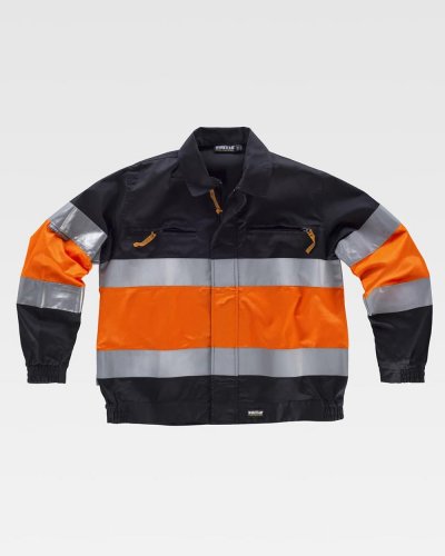 Giacca con bande rifrangenti alta visibilità Classe 1/2 Nero / Arancio