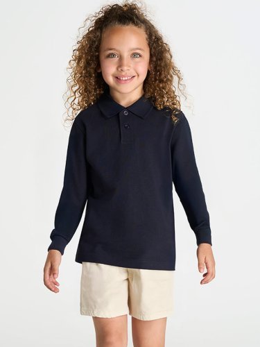 Polo enfant unisexe 100% coton, manches longues, coupe régulière, dive