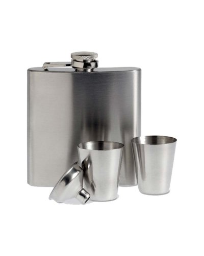 Set fiaschetta con due bicchieri Argento Opaco