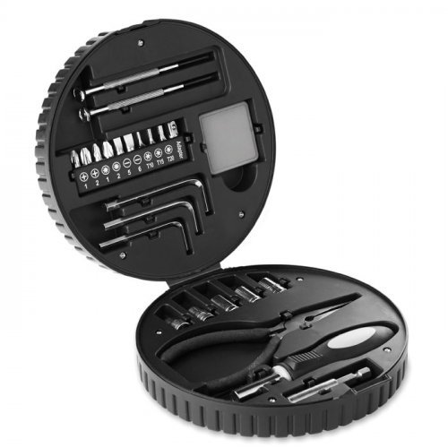 RUEDA TOOL Set Attrezzi 25pz Forma Ruota, Nero, Compatto 16cm
