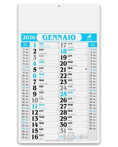 Calendario Olandese Gigante 31x53,5cm carta naturale 12 mesi