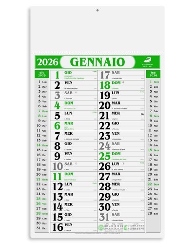 Calendario Olandese Gigante 31x53,5cm carta naturale 12 mesi