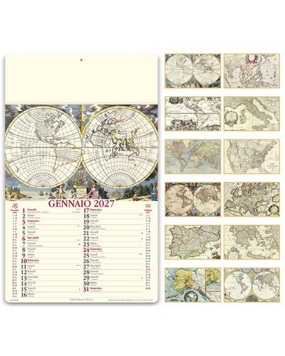 Calendario Antiche Mappe 2027 12 fogli carta patinata 31x52 cm