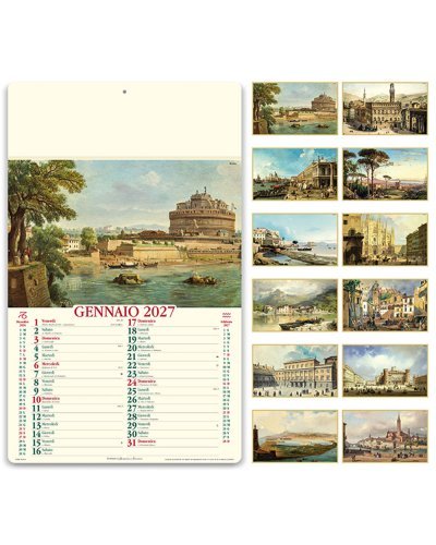 Calendario Italia Antica illustrato 2027, 12 mesi, 31x52 cm