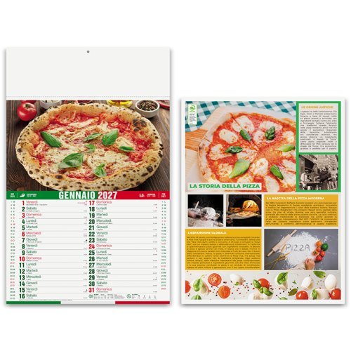 Calendario Pizza illustrato 12 mesi, carta lucida 29x47 cm