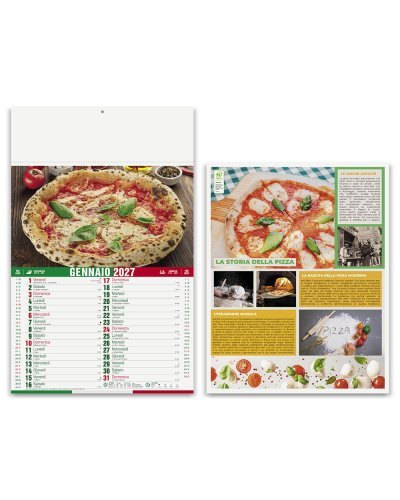 Calendario Pizza illustrato 12 mesi, carta lucida 29x47 cm
