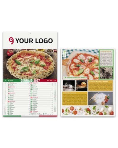 Calendario Pizza illustrato 12 mesi, carta lucida 29x47 cm