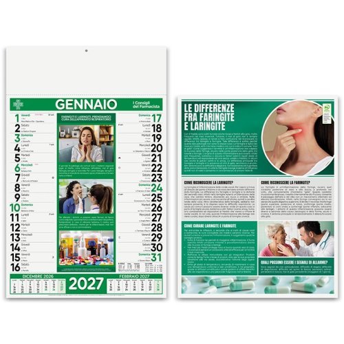 Calendario Farmacia Mensile 12 Fogli Carta Patinata
