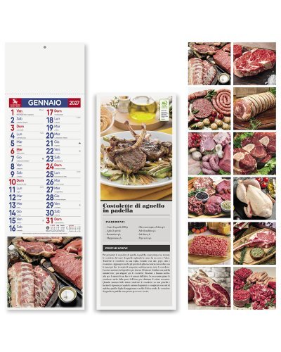 Silhouette Carni Calendario mensile 2027, 14x47 cm, carta lucida
