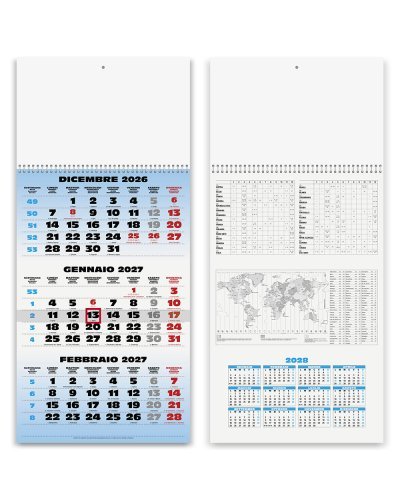 Calendario Trittico 2027 1 spirale lusso 31x69cm carta naturale Blu