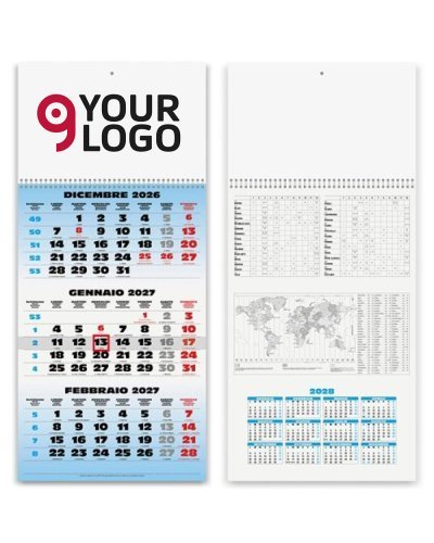 Calendario Trittico 2027 1 spirale lusso 31x69cm carta naturale