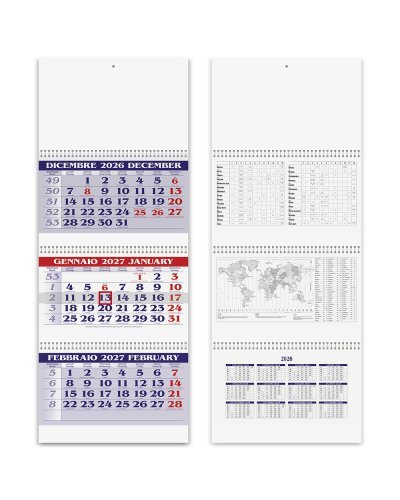 Calendario trittico 3 spirali lusso 31x80 cm carta naturale 2027