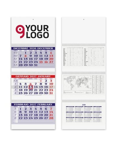 Calendario trittico 3 spirali lusso 31x80 cm carta naturale 2027