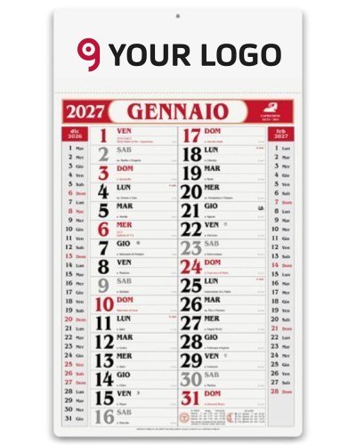 Calendario Olandese Gigante 31x53,5cm carta naturale 12 mesi