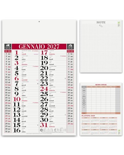 Calendario Olandese Classic 2026 29x47cm carta patinata 12 mesi Rosso