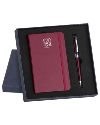 Parure Agenda Giornaliera Notes e Penna Bordeaux
