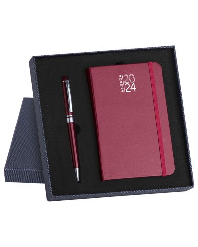 Parure Agenda Settimanale Notes e Penna Bordeaux