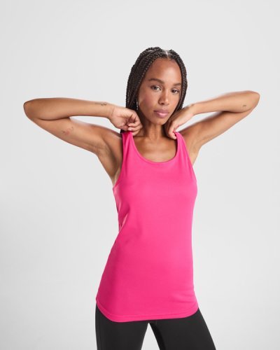 Camiseta deportiva de mujer Shura 100% poliéster, tirantes cruzados