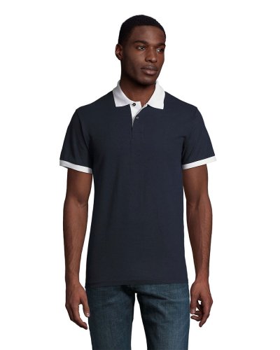 Polo unisex finiture in contrasto Blu Oltremare / Bianco