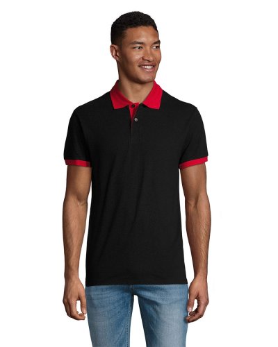 Polo unisex finiture in contrasto Nero / Rosso