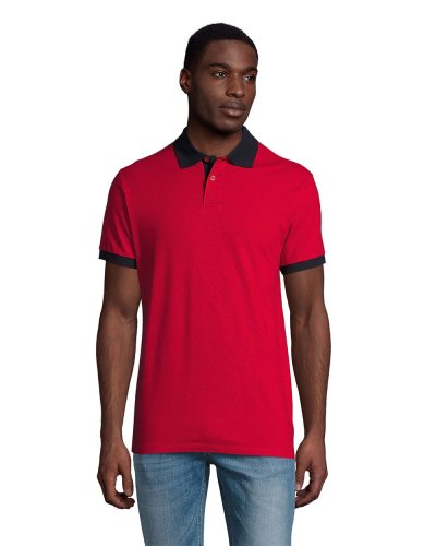 Polo unisex finiture in contrasto Rosso / Blu Oltremare