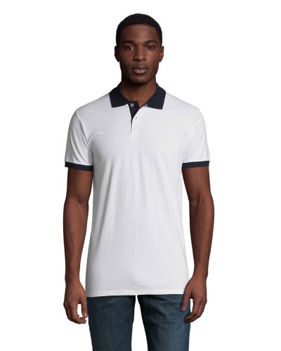 Polo unisex finiture in contrasto Bianco / Blu Oltremare