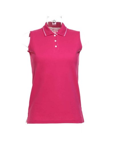 Polo donna senza maniche Classic Fit Raspberry/White