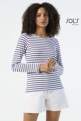 Marine T-shirt Donna Manica Lunga, Cotone 100%, Girocollo