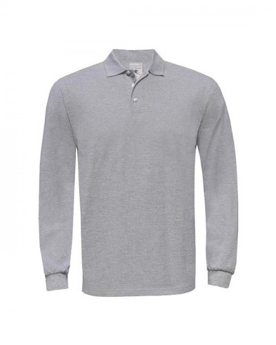 Polo maniche lunghe Heavymill Heather Grey Fog