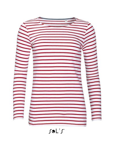 T-shirt donna maniche lunghe Marine Bianco / Rosso