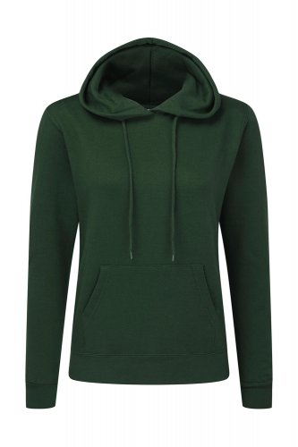 Felpa donna con cappuccio e cordino in tinta Bottle Green