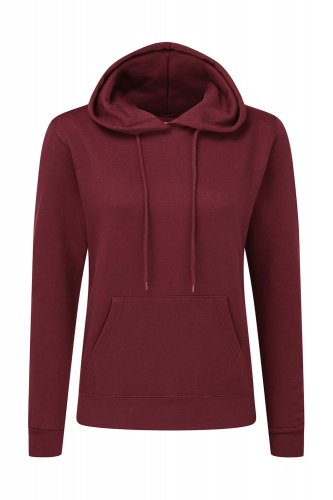 Felpa donna con cappuccio e cordino in tinta Burgundy