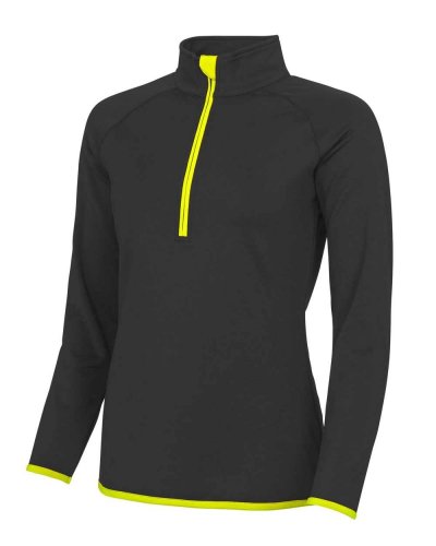 Felpa da donna1/2 zip Jet Black/Electric Yellow