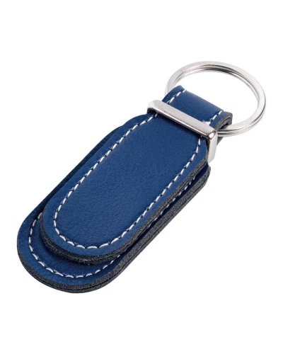 PORTACHIAVI IN ECOPELLE CON CUCITURE A CONTRASTO Blu