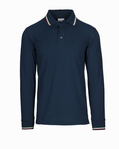 Italy polo piquè manica lunga Blu