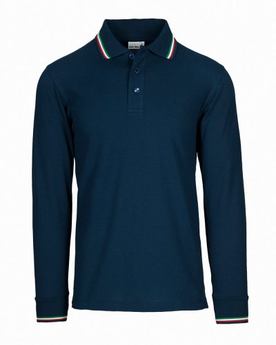 Italy polo piquè manica lunga Blu ECO