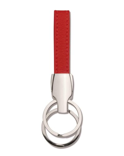 Portachiavi in pelle con doppio anello Rosso