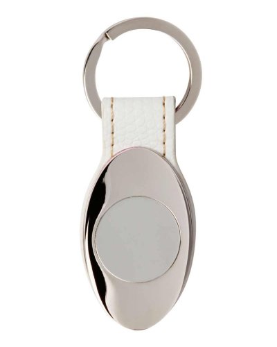Portachiavi ovale in ecopelle e metallo Bianco