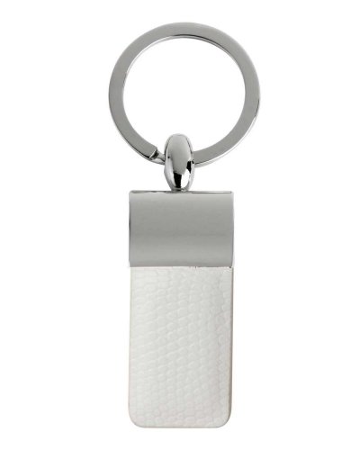 Portachiavi rettangolare in ecopelle e metallo Bianco