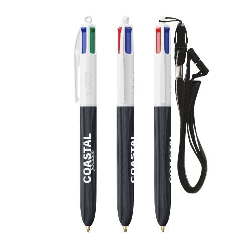 Bic® 4 colours® wood style with lanyard