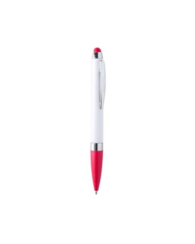 Pluma Touch Monds blanca y colorida con acabados cromados