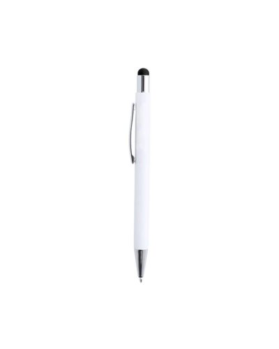 Bolígrafo Touch Woner blanco de aluminio, punta de colores, tinta azul