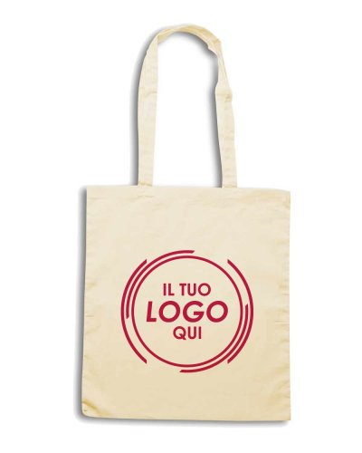 Borsa shopping in cotone con soffietto colore Naturale