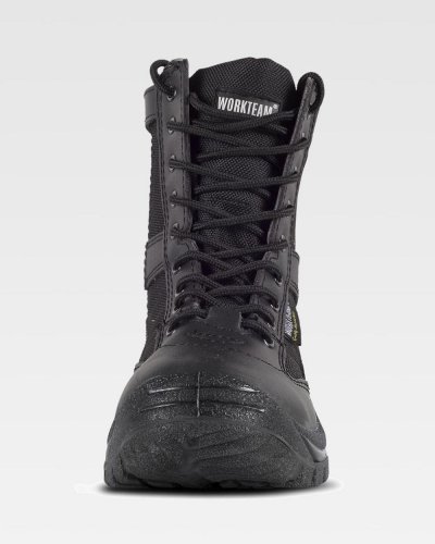Bota S3 negra de cuero Oxford, cremallera lateral, hidrorepelente