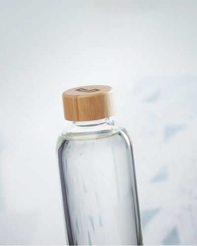 FRISIAN Bottiglia Vetro 650ml con Coperchio Bamboo, Antigoccia