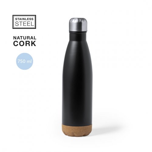 Bouteille Kraten 750 ml inox sans BPA couleurs satinées base en liège