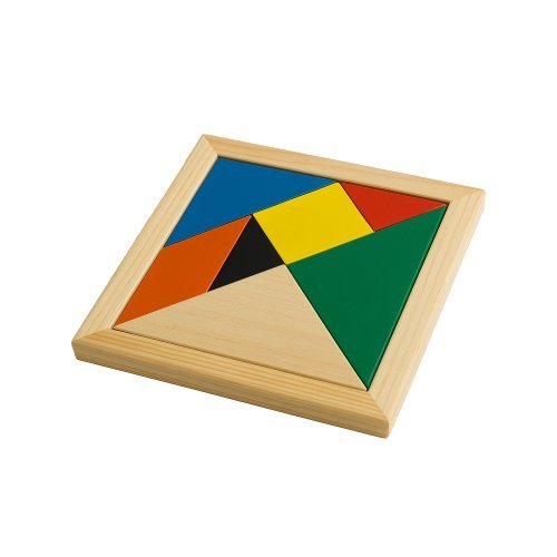 Buntes holz-tangram-spiel, 7 teile, mit baumwollbeutel