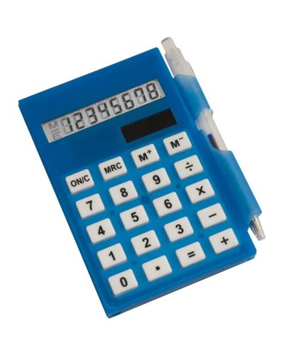 Calcolatrice con bloc notes e penna