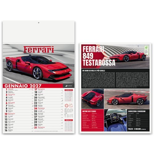 Calendario Auto Sportive illustrato 2027, 12 mesi carta patinata