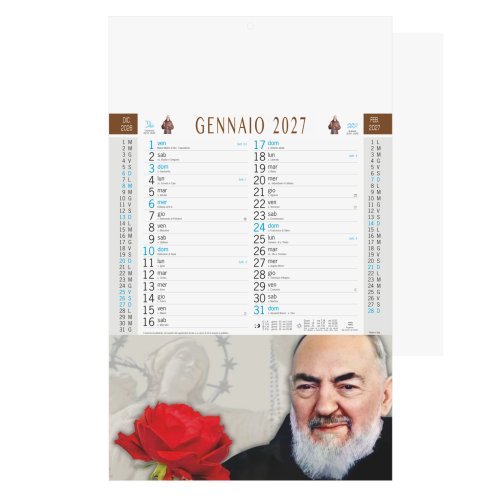 Calendario San Pio trimestrale 12 fogli, carta patinata 29x47 cm